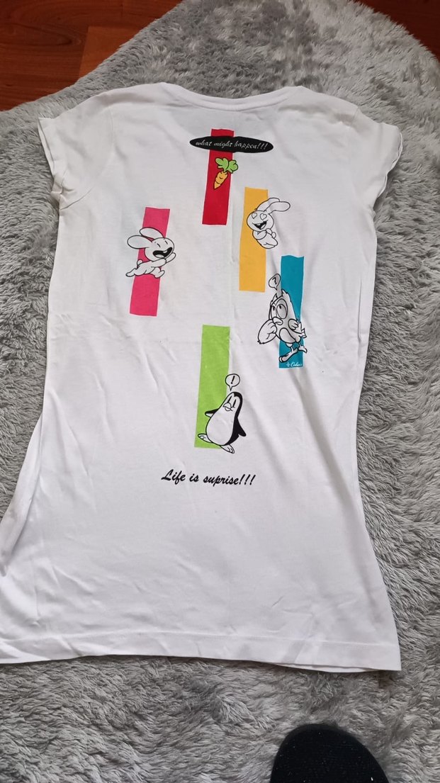 Kız Çocuk Renkli Baskılı Beyaz Tişört - Görsel 2