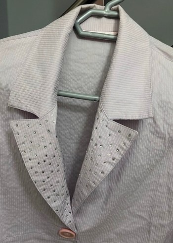 Düğmeli Keten Gri Kadın Gömlek - Görsel 5