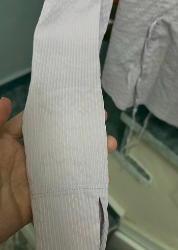 Düğmeli Keten Gri Kadın Gömlek - Görsel 4