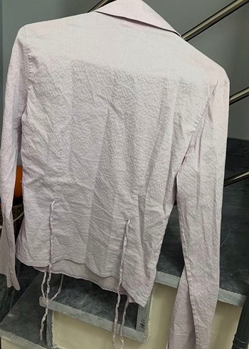 Düğmeli Keten Gri Kadın Gömlek - Görsel 2