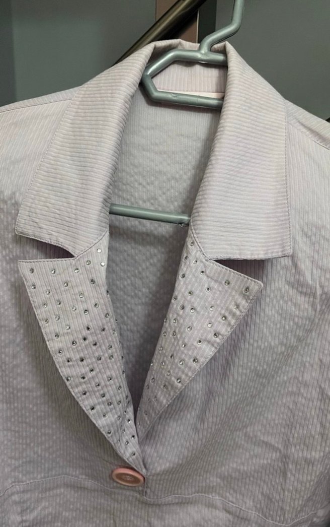 Düğmeli Keten Gri Kadın Gömlek - Görsel 5