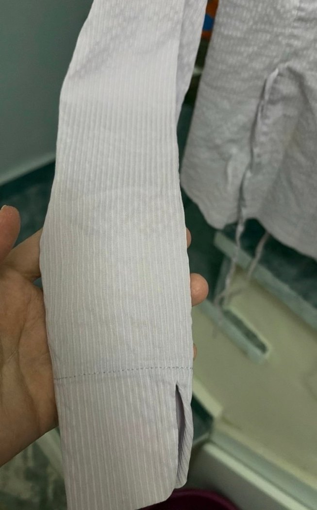 Düğmeli Keten Gri Kadın Gömlek - Görsel 4