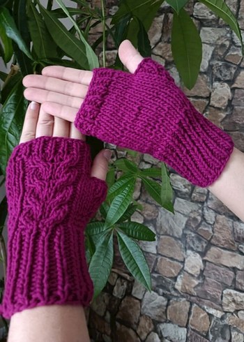 Mor Örgü Parmaksız Kadın Eldiveni - Görsel 2