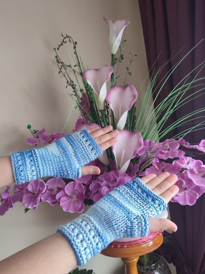 Mavi Bohem Örgü Kadın Eldivenleri - Görsel 2
