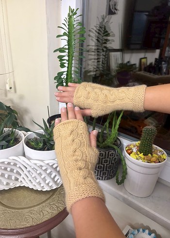 Bej Örgü Bohem Kadın Eldiveni - Görsel 2