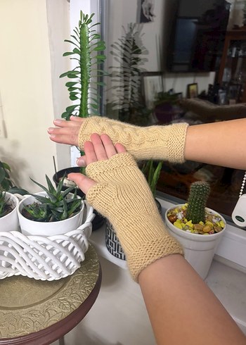Bej Örgü Bohem Kadın Eldiveni - Görsel 4