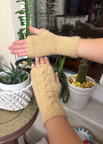 Bej Örgü Bohem Kadın Eldiveni - Görsel 3