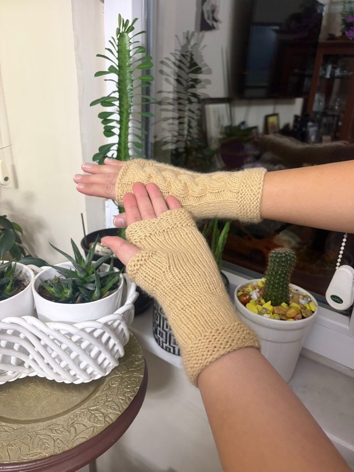 Bej Örgü Bohem Kadın Eldiveni - Görsel 4