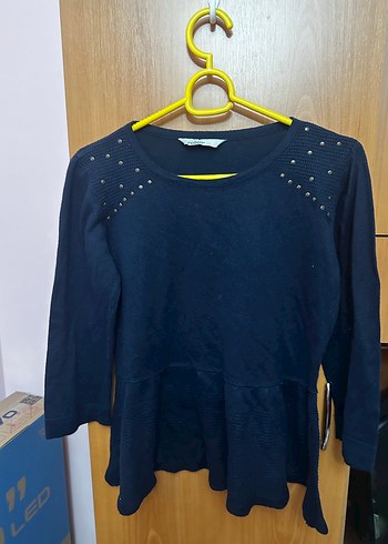Robin Lacivert Tasli Peplum Bluz