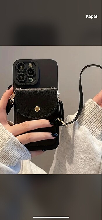 Siyah cüzdanlı askılı ıphone 13-15 uyumlu kılıf
