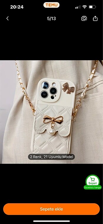 Beyaz,bej 21 ıphone modeli uyumlu çantalı fiyonklu kılıf