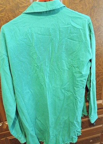 Yeşil Düğmeli Salaş Keten Gömlek - Görsel 2