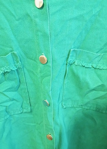 Yeşil Düğmeli Salaş Keten Gömlek - Görsel 4