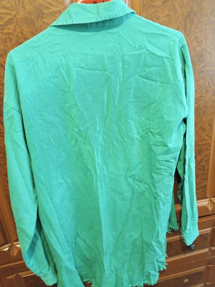 Yeşil Düğmeli Salaş Keten Gömlek - Görsel 2