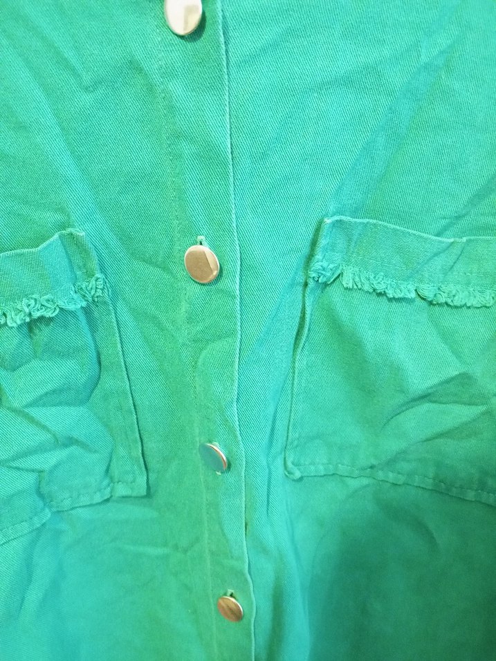 Yeşil Düğmeli Salaş Keten Gömlek - Görsel 4