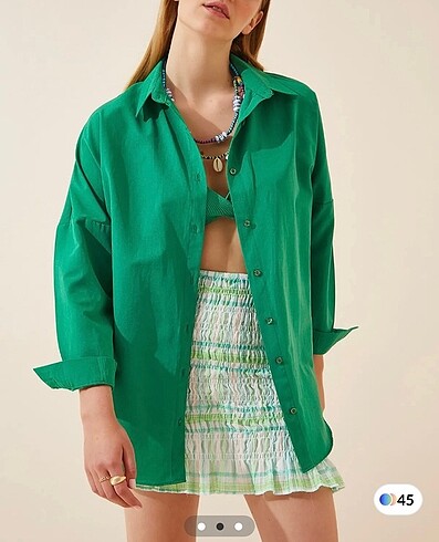 Trendyol & Milla Kadın Koyu Yeşil Oversize Uzun Basic Gömlek