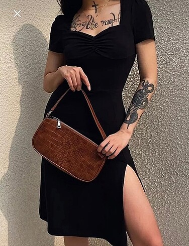 m Beden kadın siyah yırtmaçlı günlük elbise