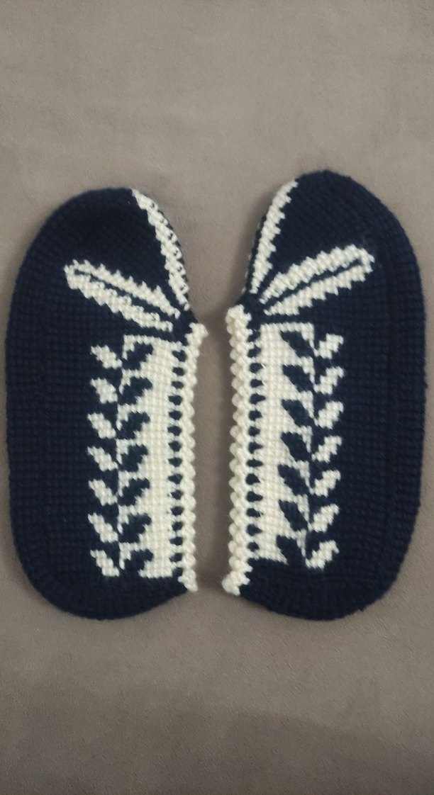 Nakışlı Erkek Örgü Ev Patiği Mavi - Görsel 2