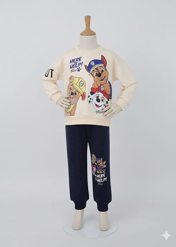 Beyaz Baskılı Erkek Çocuk Sweatshirt ve Eşofman Takımı
