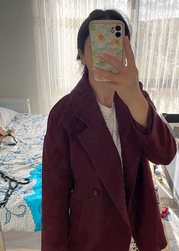 Bordo çift düğmeli kaban