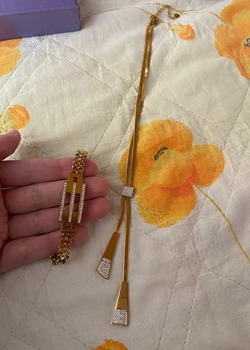 Beden altın Renk Gold takı set bileklik kolye