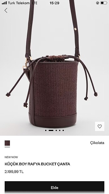  Beden bordo Renk Küçük boy rafya bucket çanta
