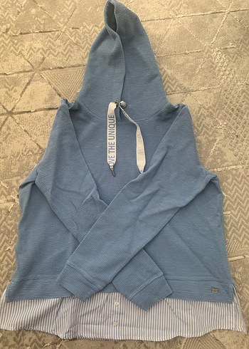 Mavi Kapüşonlu Uzun Kollu Salaş Sweatshirt