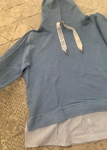 38 Beden mavi Renk Mavi Kapüşonlu Uzun Kollu Salaş Sweatshirt