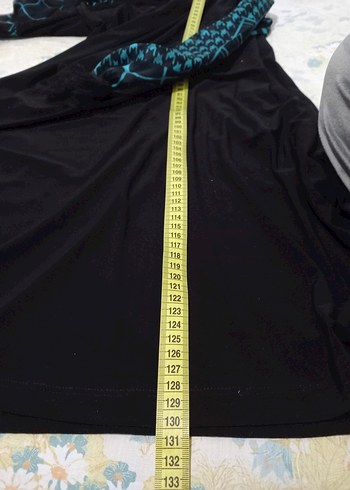 Uzun Kesim Turkuaz Desenli Elbise.esnek kumaş - Görsel 7