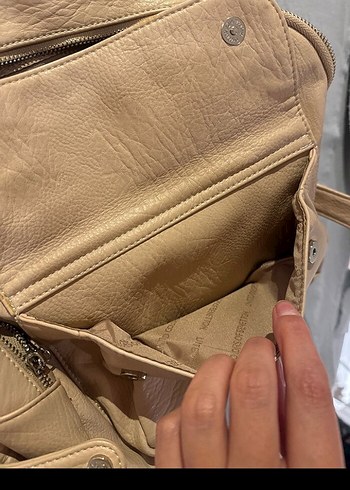 Bej Deri Kadın Sırt Çantası - Görsel 3