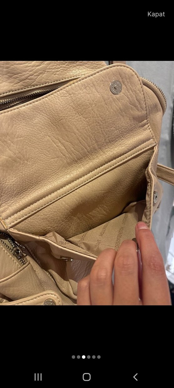 Bej Deri Kadın Sırt Çantası - Görsel 3