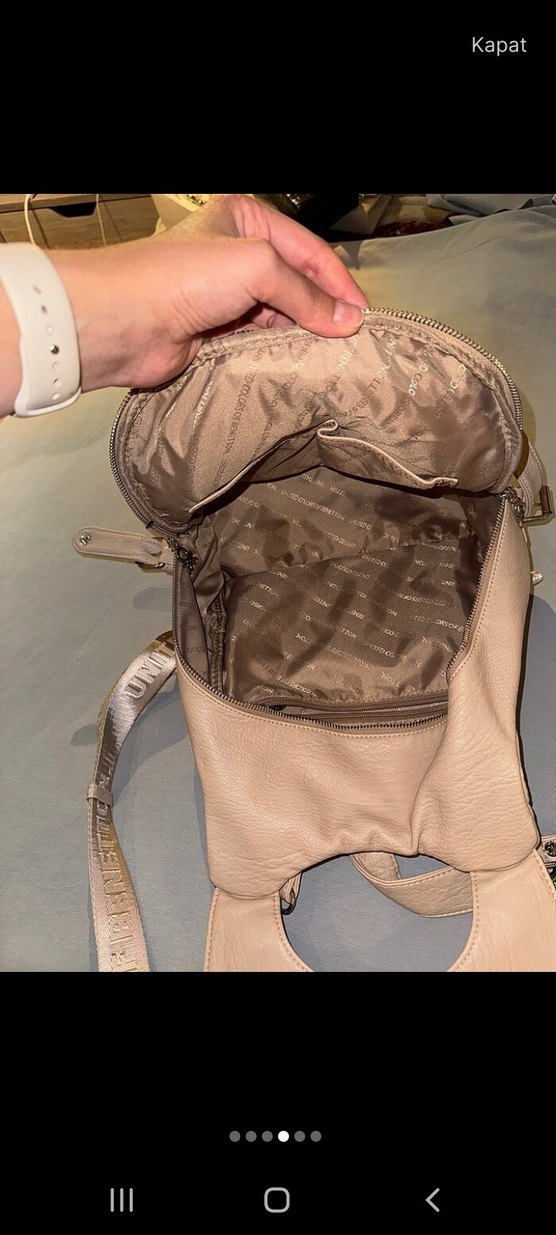 Bej Deri Kadın Sırt Çantası - Görsel 4
