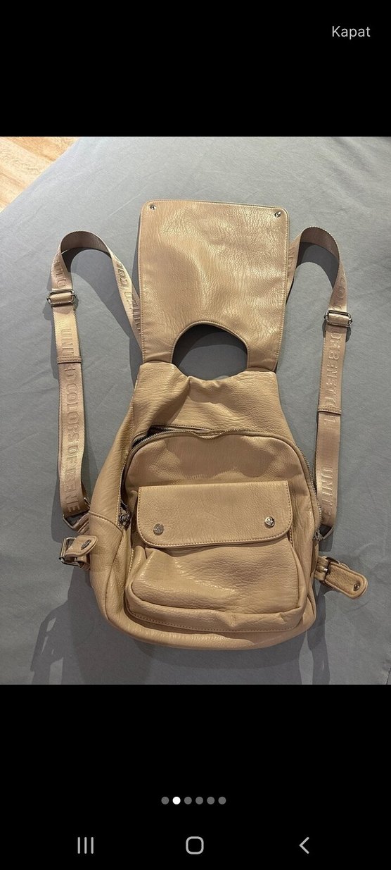 Bej Deri Kadın Sırt Çantası - Görsel 2