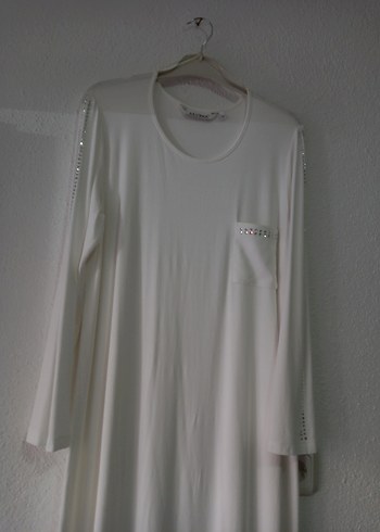 Beyaz Pamuklu Uzun Kollu Midi Tunik - Görsel 2