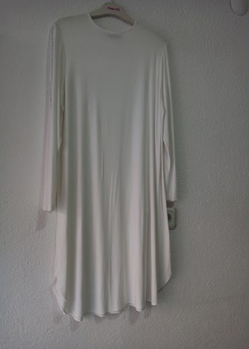 Beyaz Pamuklu Uzun Kollu Midi Tunik - Görsel 6