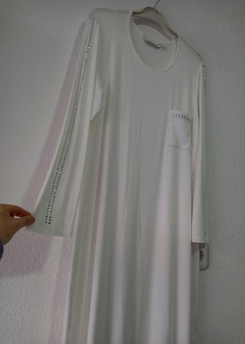 Beyaz Pamuklu Uzun Kollu Midi Tunik - Görsel 3