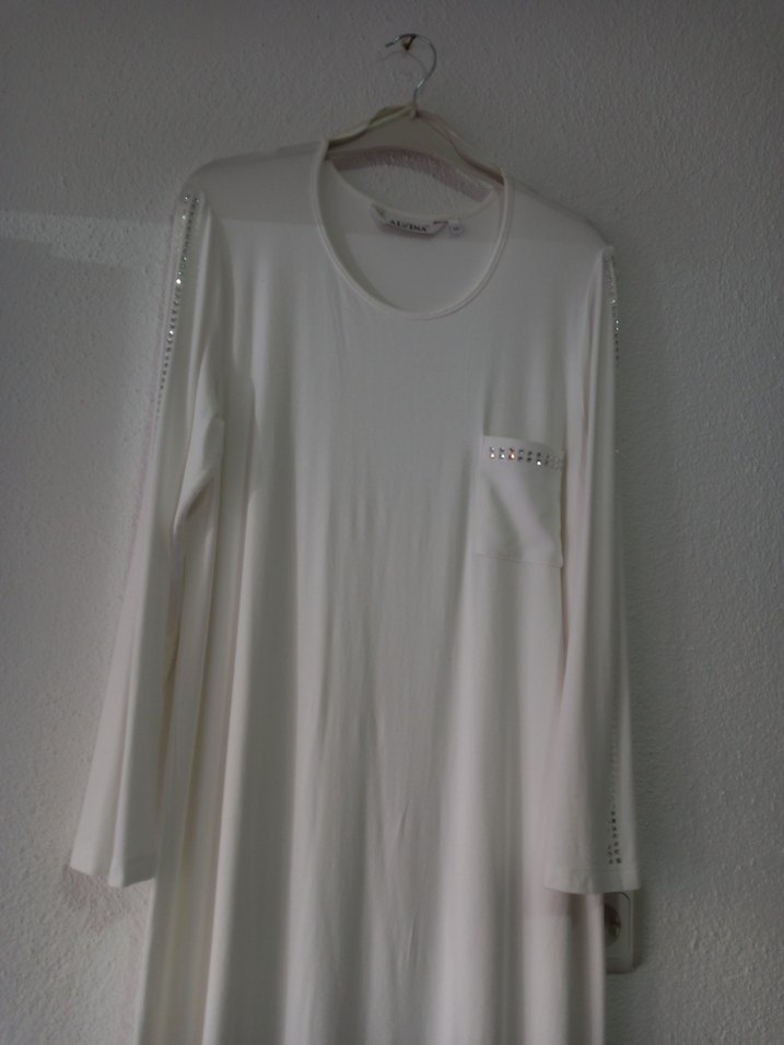 Beyaz Pamuklu Uzun Kollu Midi Tunik - Görsel 2