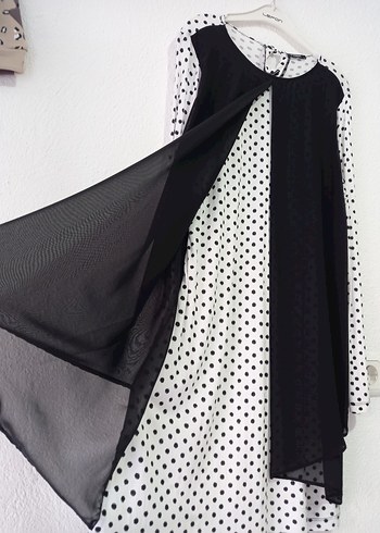 Uzun Kollu Siyah Puantiyeli Uzun Tunik - Görsel 2