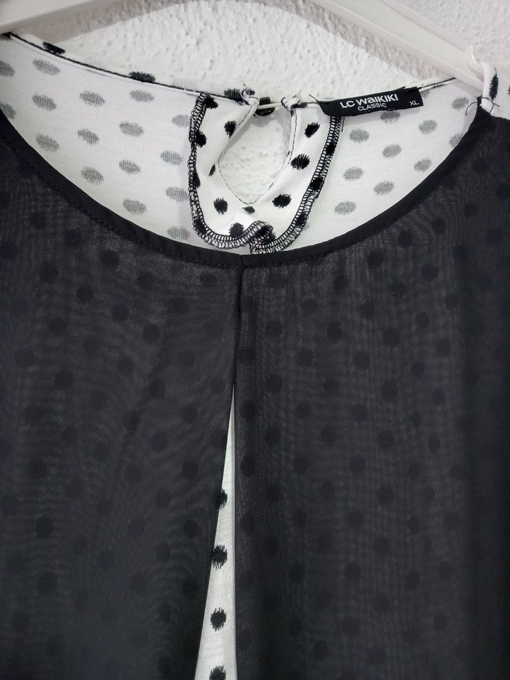 Uzun Kollu Siyah Puantiyeli Uzun Tunik - Görsel 4