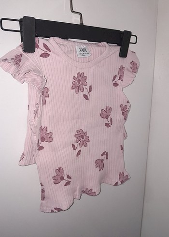 Kız Çocuk Pembe Çiçekli Kısa Kollu Bluz - Görsel 2