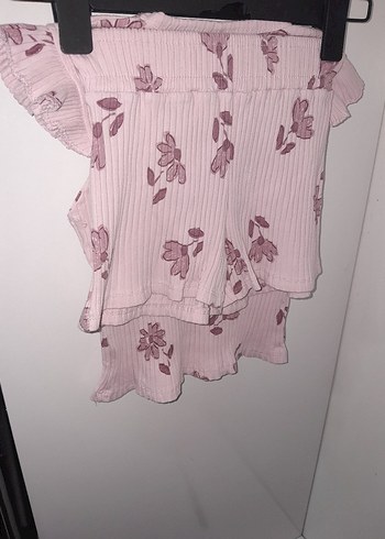 Kız Çocuk Pembe Çiçekli Kısa Kollu Bluz - Görsel 3