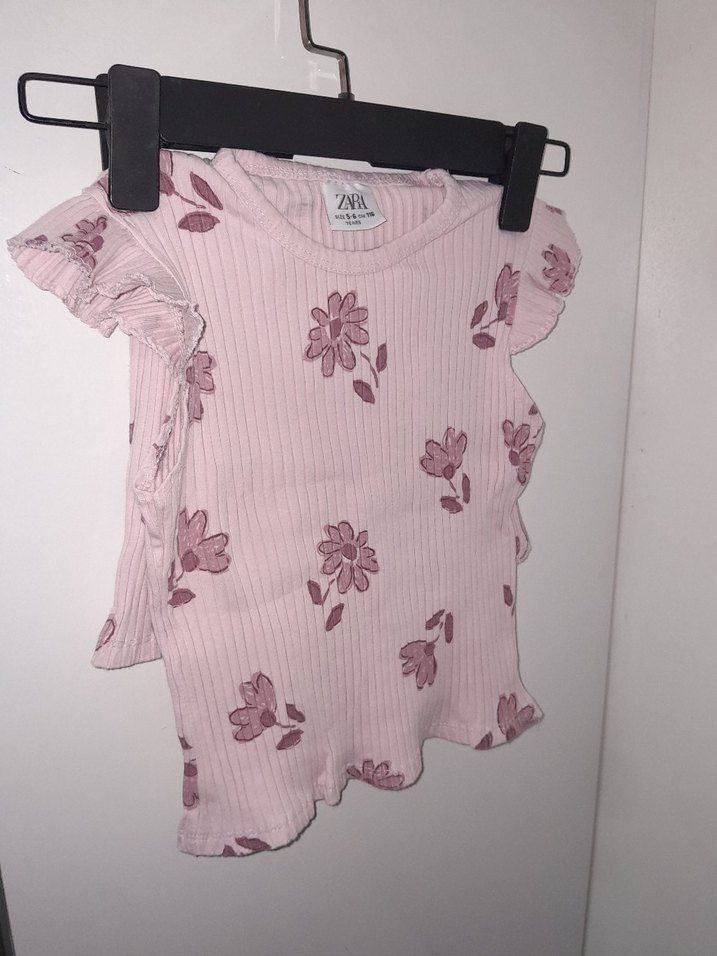 Kız Çocuk Pembe Çiçekli Kısa Kollu Bluz - Görsel 2