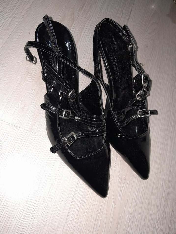 Kadın Siyah Deri Tokalı Stiletto - Görsel 2