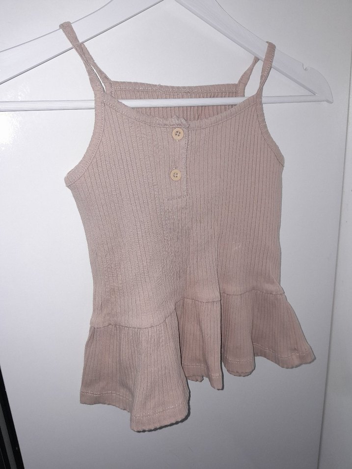 Kız Çocuk Bej Askılı Fırfırlı Bluz - Görsel 2