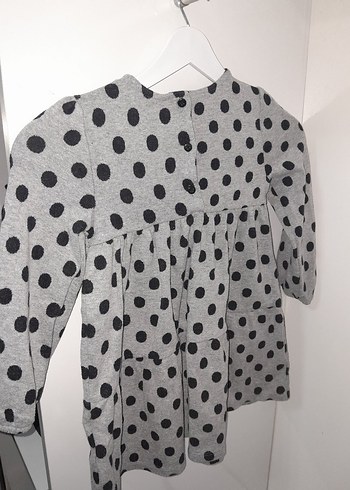 Uzun Kollu Puantiyeli Gri Kız Elbisesi - Görsel 2