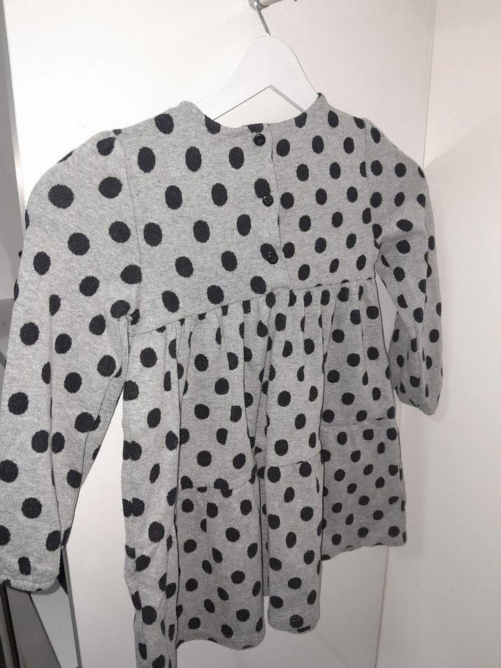 Uzun Kollu Puantiyeli Gri Kız Elbisesi - Görsel 2