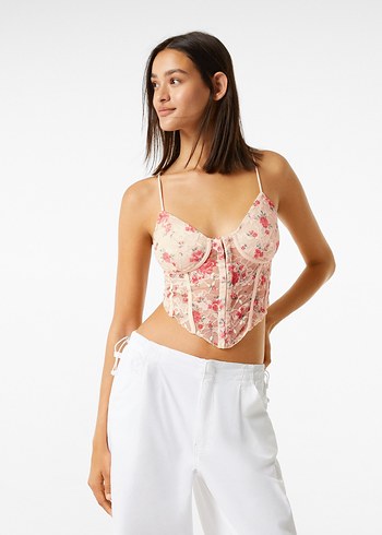 Dantel İşlemeli Pembe Mini Bustiyer - Görsel 2