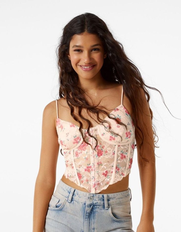 Dantel İşlemeli Pembe Mini Bustiyer - Görsel 3