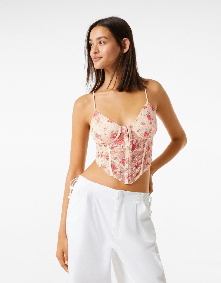 Dantel İşlemeli Pembe Mini Bustiyer - Görsel 2