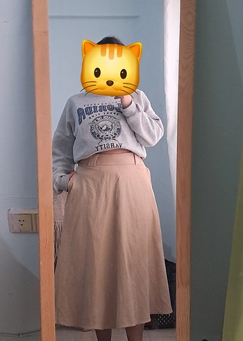 Bej Midi Pamuklu Salaş Etek - Görsel 5